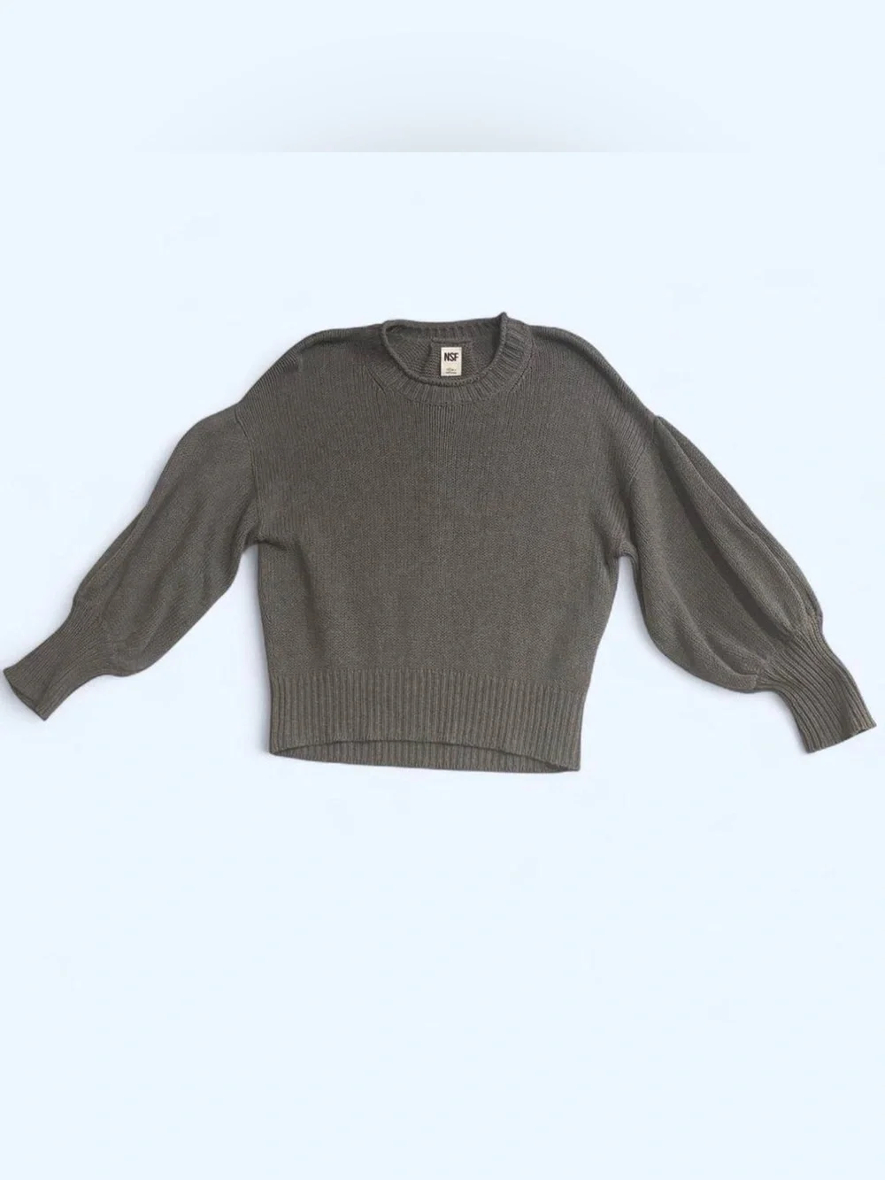 NSF Small Elsie Drop Shoulder Sweater Cotton Cashmere Blend Fitted Boxy Grey - Picture 1 of 5